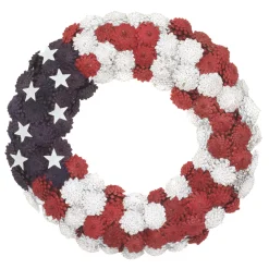 Clearance National Tree Company 8 in. Patriotic Wreath with Red White and Blue Pine Cones White Stars