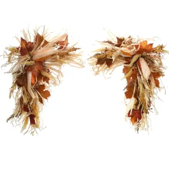 National Tree Company 24 in. 2-Piece Fall Door Corners with Corn Husks, Raffia Leaves, Berry Clusters