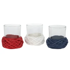 Online National Tree Company 3.5 in. 3-Piece Patriotic Candleholders Decorated with Red White and Blue Thread
