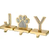 New National Tree Company 5 in. 3-Piece Silver Sparkle JOY Christmas Stocking Holders, Silver and Gold with Paw Print