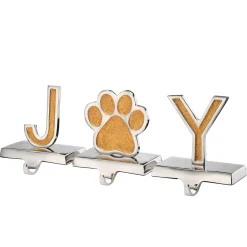 Outlet National Tree Company 5 in. 3-Pieces Gold Sparkle JOY Christmas Stocking Holders, Gold and Silver with Paw Print