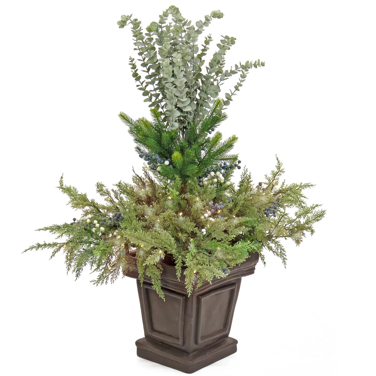 National Tree Company 48 in. Pre Lit Cedar and Evergreen Artificial Shrub with Blue and White Berries, LED Lights