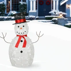 National Tree Company 36 in. Pre Lit Sisal Snowman Decoration with Cool White LED Lights