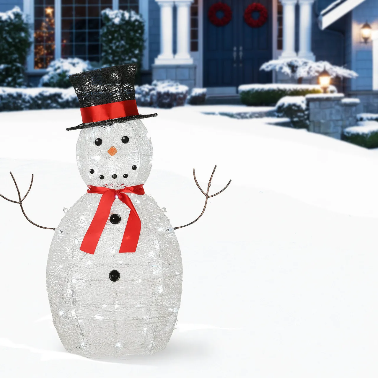 National Tree Company 36 in. Pre Lit Sisal Snowman Decoration with Cool White LED Lights