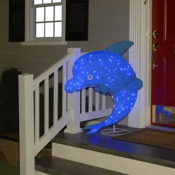 New National Tree Company 40 in. Pre-Lit Blue Dolphin Outdoor Decoration with LED Lights