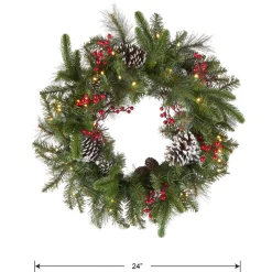 Online National Tree Company 24 in. Pre-Lit Bristle Berry Wreath with LED Lights