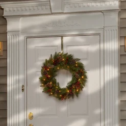 Online National Tree Company 24 in. Pre-Lit Bristle Berry Wreath with LED Lights
