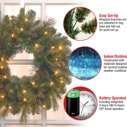Hot National Tree Company 24 in. Pre-Lit Carolina Pine Wreath with LED Lights