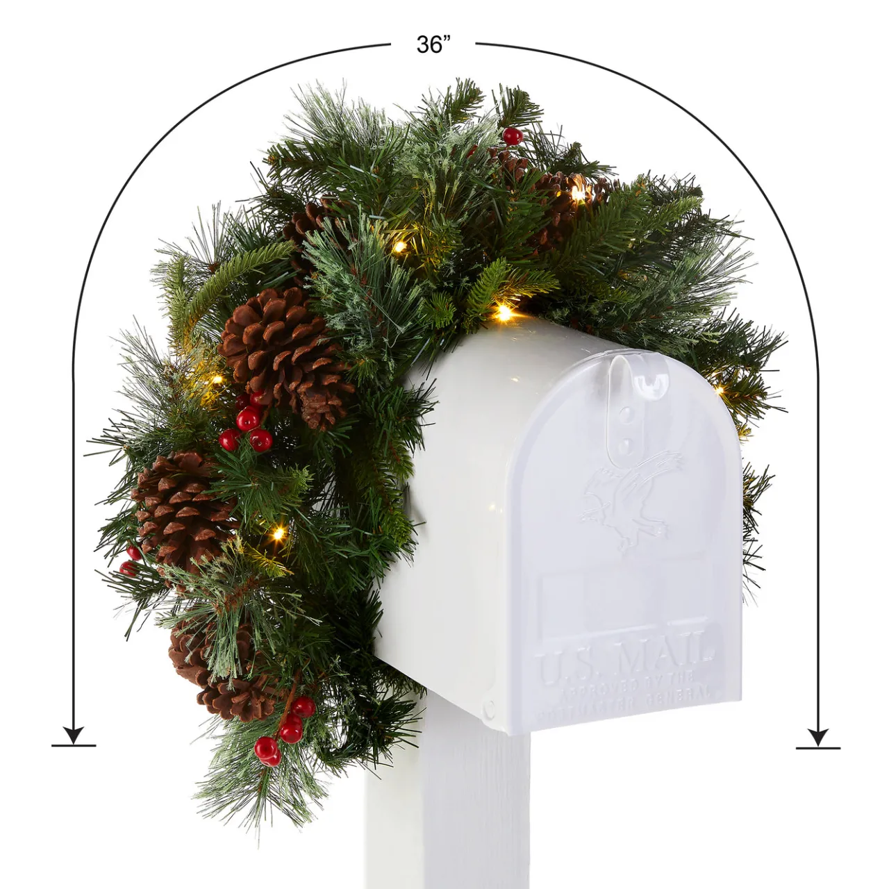 Sale National Tree Company 36 in. Pre-Lit Colonial Fir Mailbox Swag with LED Lights