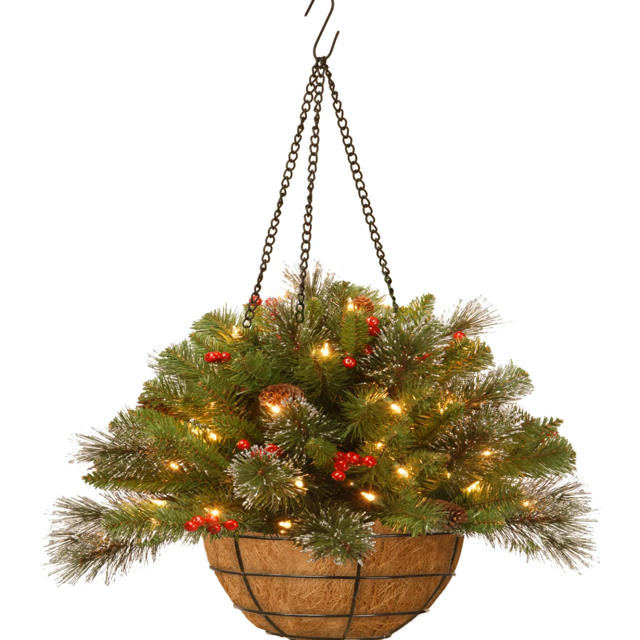 Hot National Tree Company 20 in. Pre-Lit Crestwood Spruce Hanging Basket with LED Lights