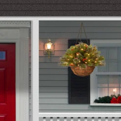 Hot National Tree Company 20 in. Pre-Lit Crestwood Spruce Hanging Basket with LED Lights