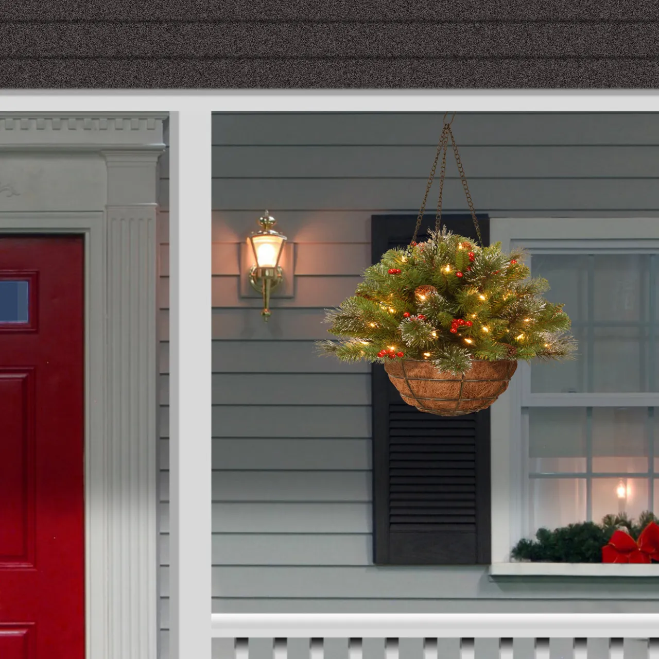Hot National Tree Company 20 in. Pre-Lit Crestwood Spruce Hanging Basket with LED Lights