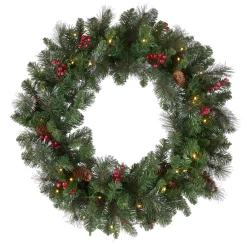 Outlet National Tree Company 30 in. Pre-Lit Crestwood Spruce Wreath with Warm White LED Lights