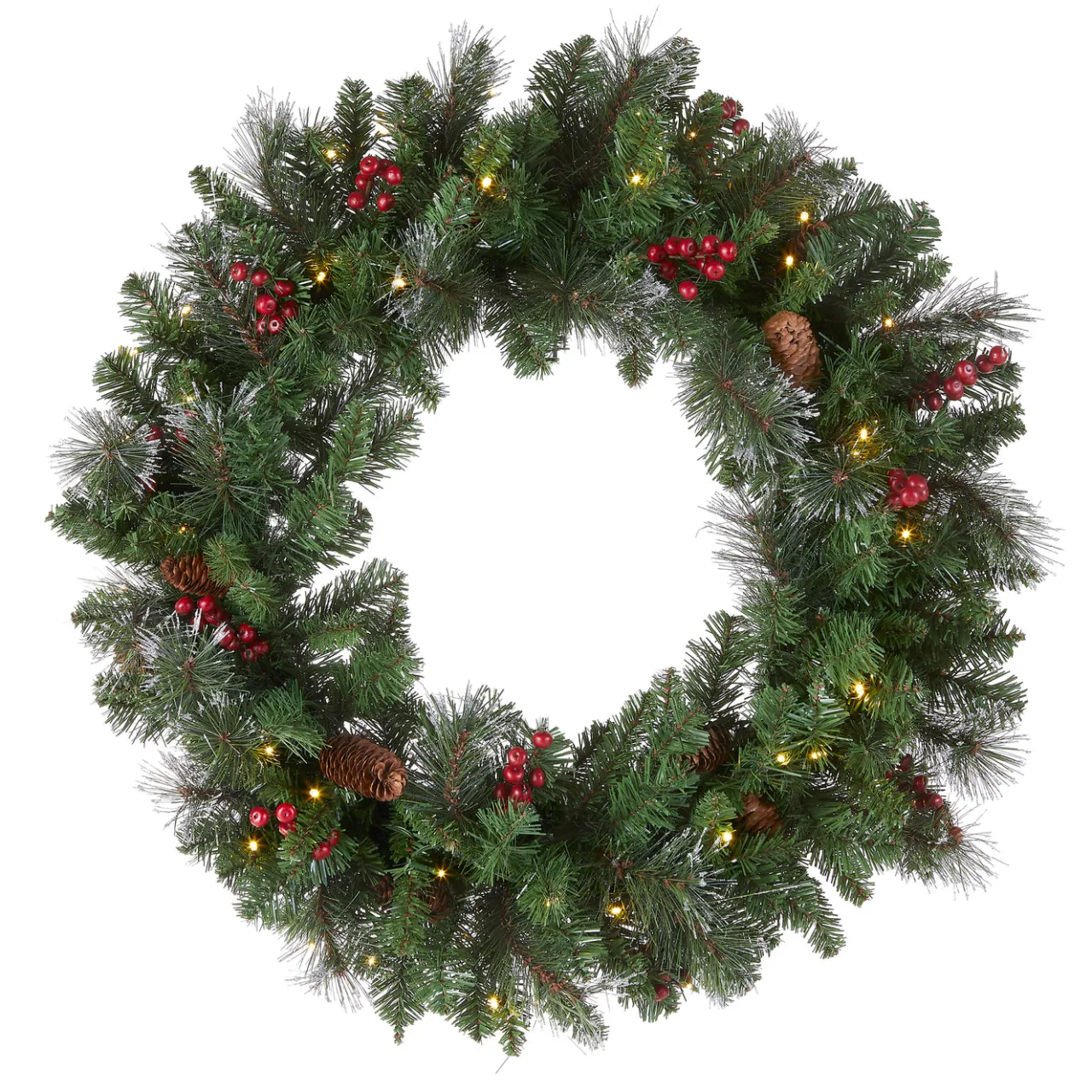 Outlet National Tree Company 30 in. Pre-Lit Crestwood Spruce Wreath with Warm White LED Lights