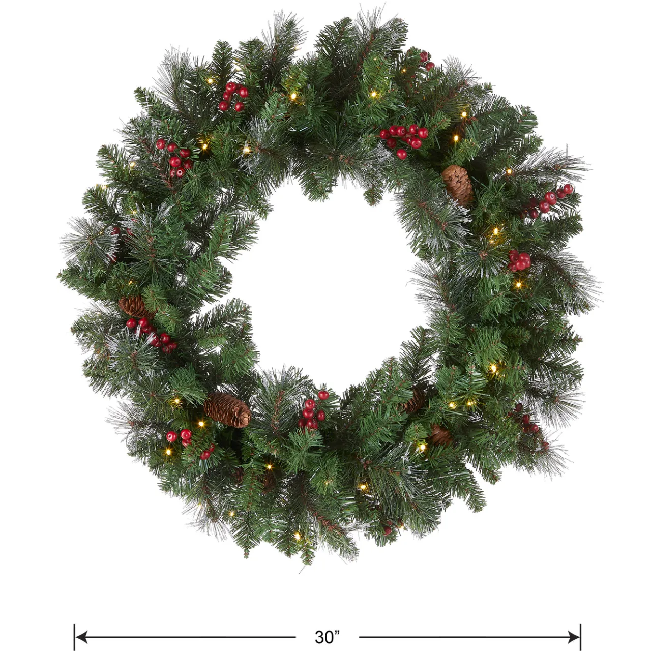Outlet National Tree Company 30 in. Pre-Lit Crestwood Spruce Wreath with Warm White LED Lights
