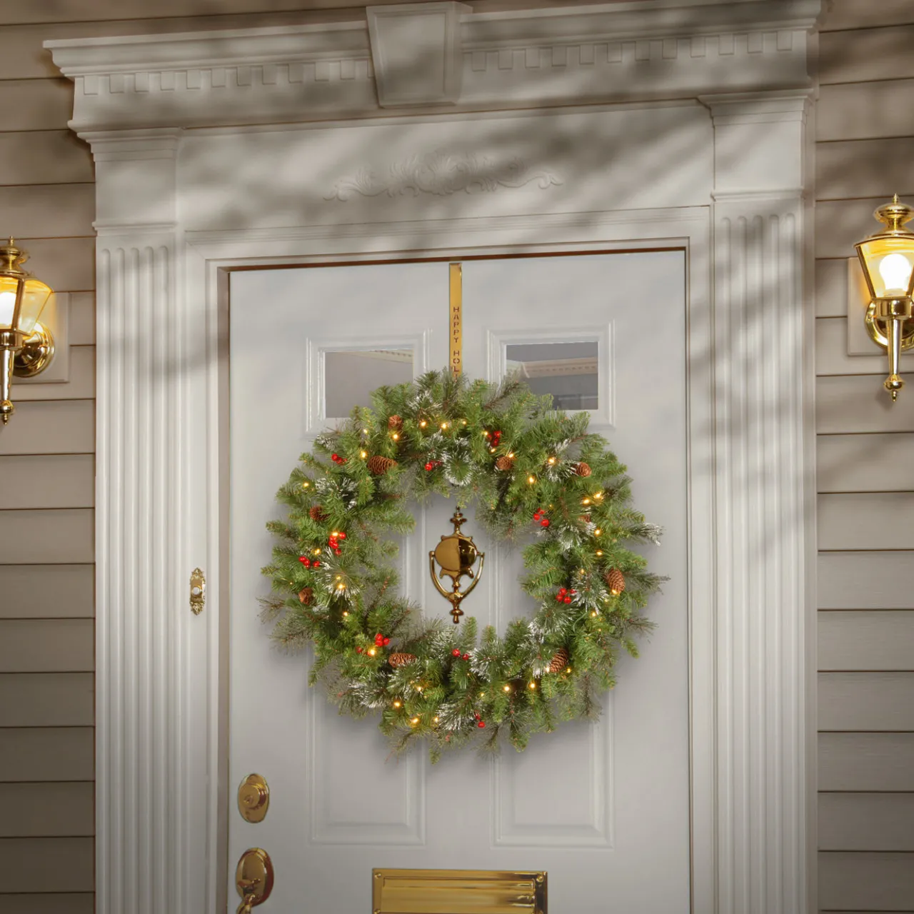 Outlet National Tree Company 30 in. Pre-Lit Crestwood Spruce Wreath with Warm White LED Lights