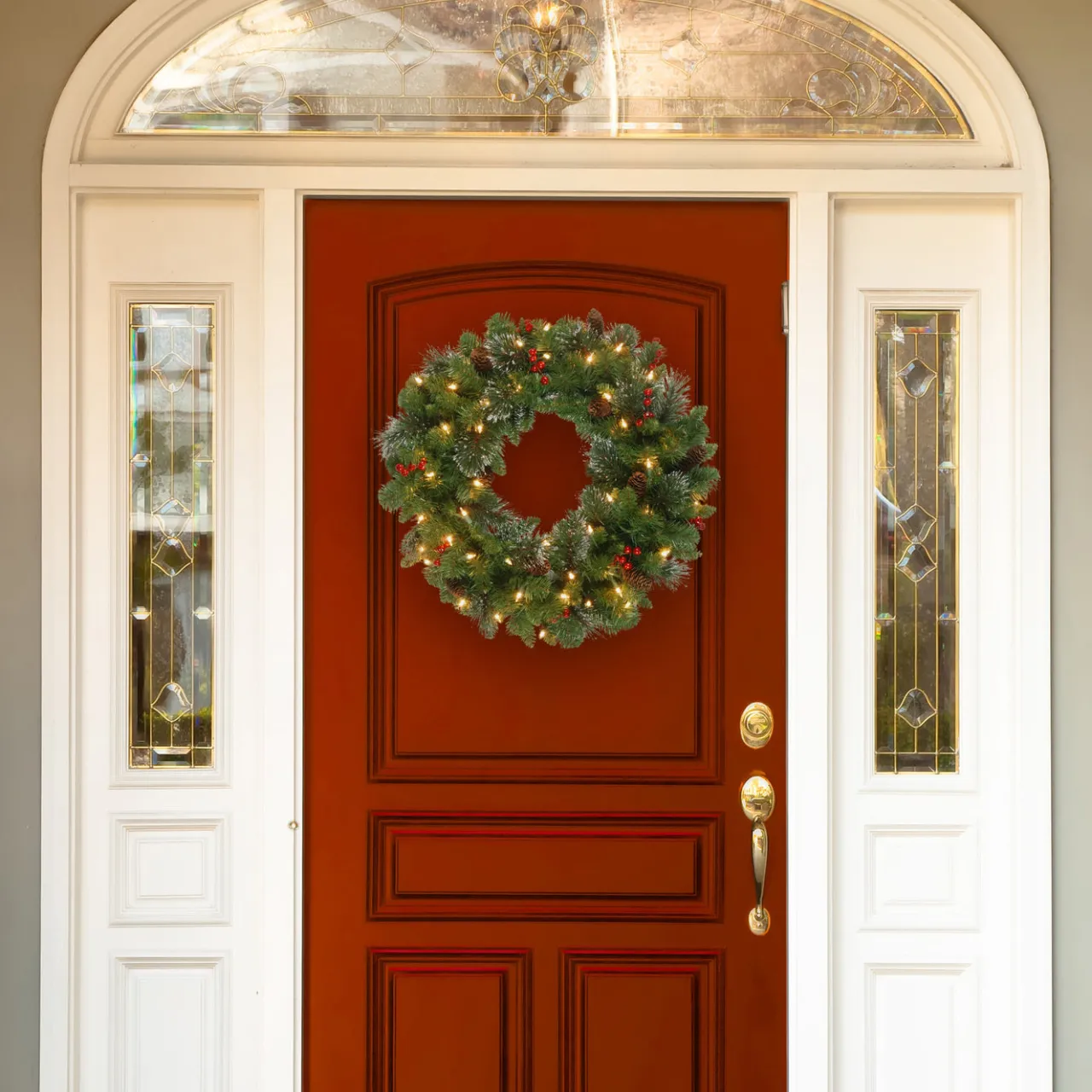 New National Tree Company 24 in. Pre-Lit Crestwood Spruce Wreath with Warm White LED Lights