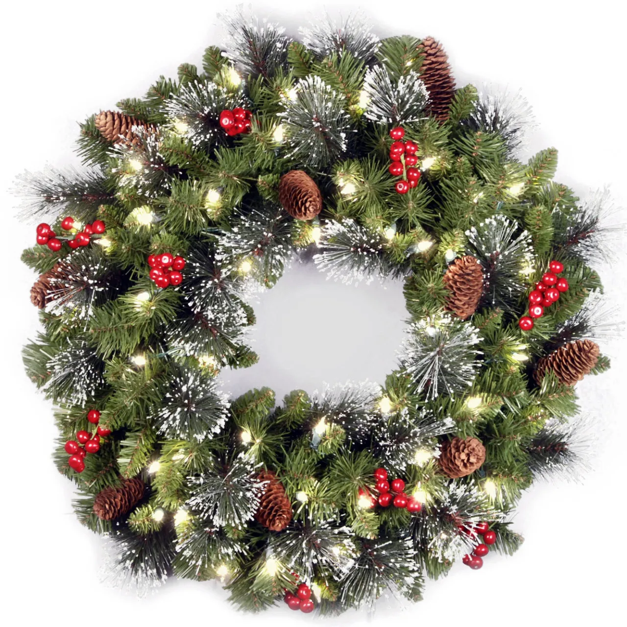New National Tree Company 24 in. Pre-Lit Crestwood Spruce Wreath with Warm White LED Lights