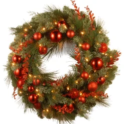 Online National Tree Company 24 in. Pre-Lit Decorative Collection Red Mixed Wreath with Warm White LED Lights
