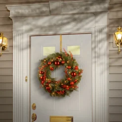 Online National Tree Company 24 in. Pre-Lit Decorative Collection Red Mixed Wreath with Warm White LED Lights