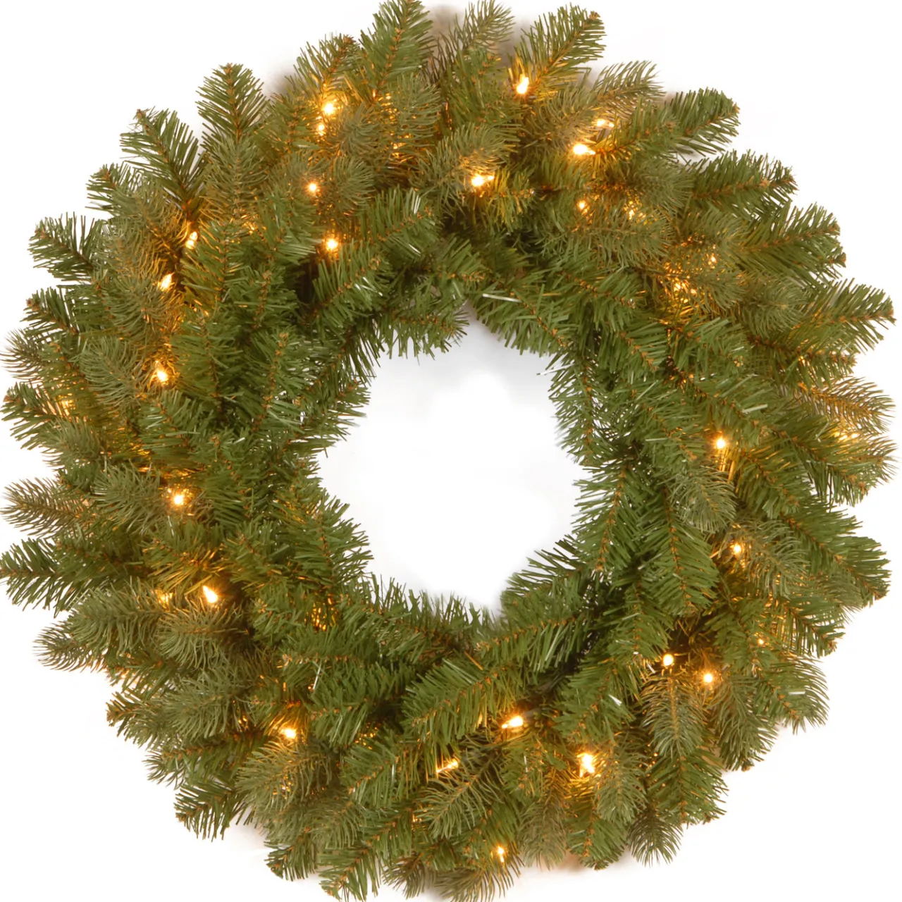 Outlet National Tree Company 24 in. Pre-Lit Downswept Douglas Fir Wreath with Warm White LED Lights