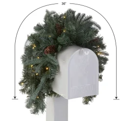 New National Tree Company 36 in. Pre-Lit Frosted Arctic Spruce Mailbox Swag with LED Lights