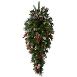 New National Tree Company 36 in. Pre-Lit Frosted Berry Teardrop with LED Lights