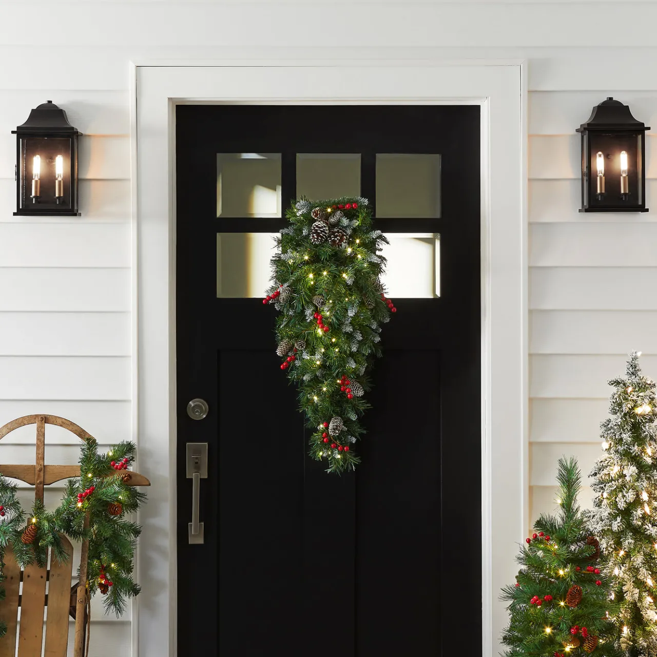 New National Tree Company 36 in. Pre-Lit Frosted Berry Teardrop with LED Lights