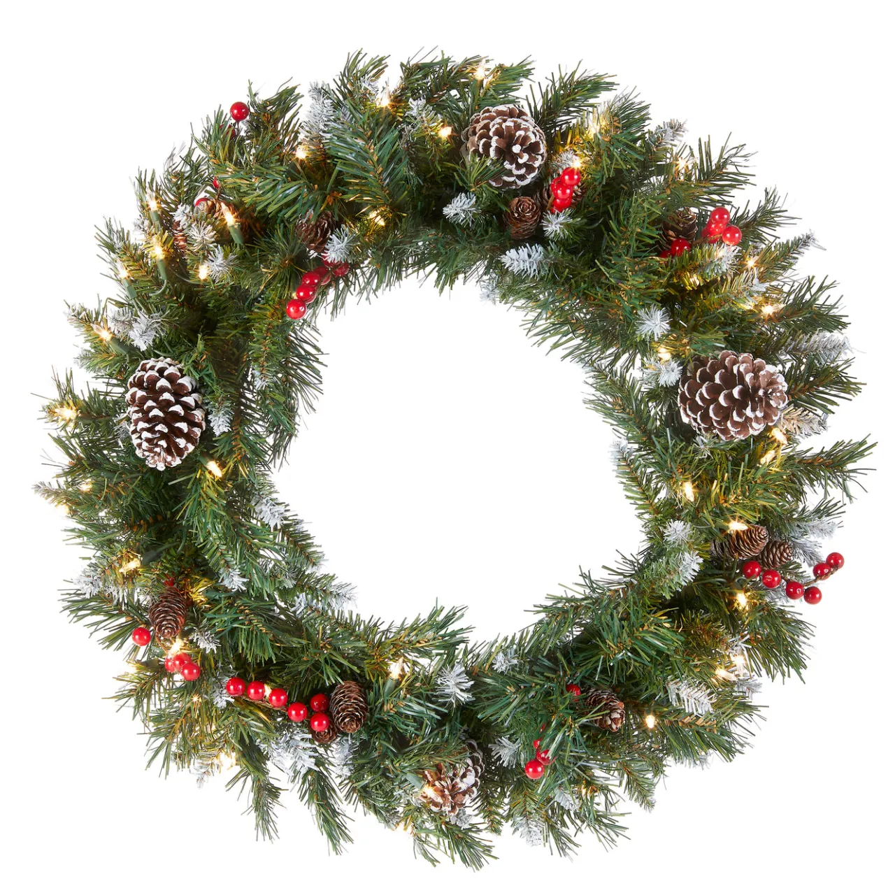 Online National Tree Company 24 in. Pre-Lit Frosted Berry Wreath with Clear Lights, Plug-In