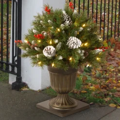 Sale National Tree Company 24 in. Pre-Lit Frosted Berry Porch Bush with Clear Lights