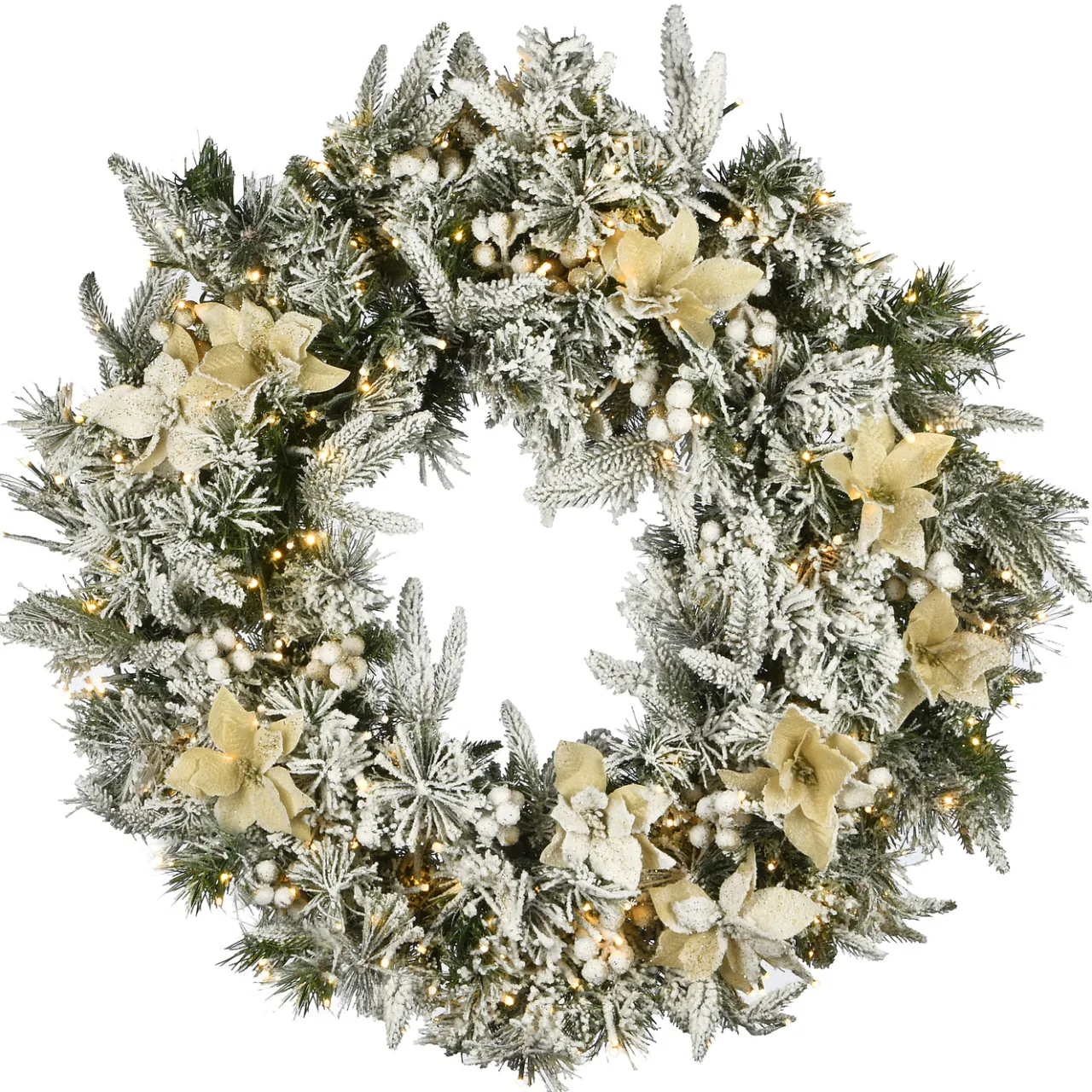 National Tree Company 30 in. Pre-Lit Frosted Colonial Fir Wreath with Dual Color LED Cosmic Lights