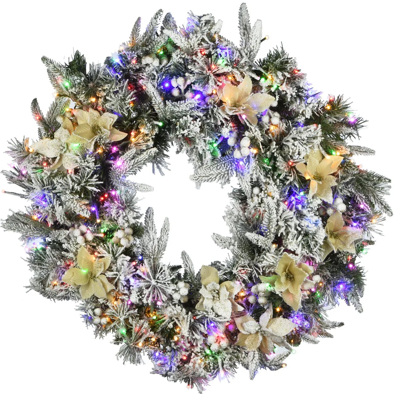 National Tree Company 30 in. Pre-Lit Frosted Colonial Fir Wreath with Dual Color LED Cosmic Lights