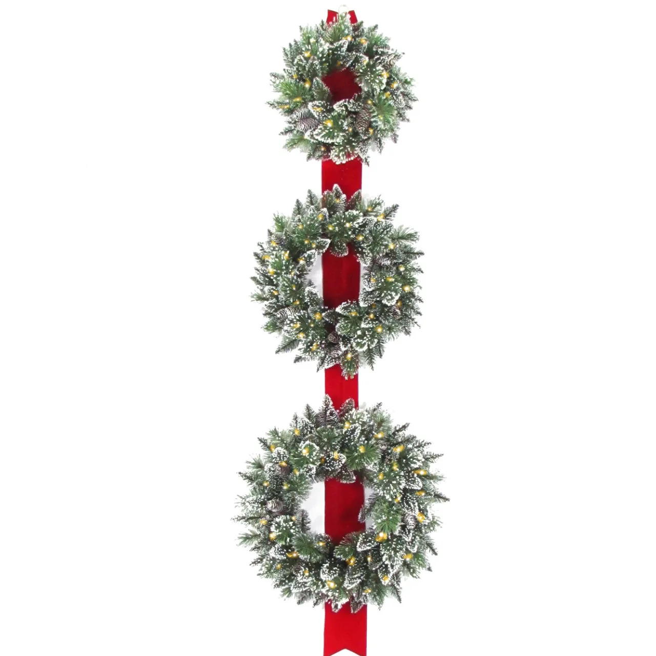 Best National Tree Company 26 in. Pre-Lit Glittery Bristle Triple Wreath with LED Lights