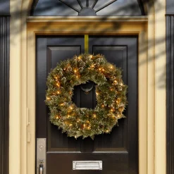 National Tree Company 24 in. Pre-Lit Glittery Bristle Pine Wreath with LED Lights
