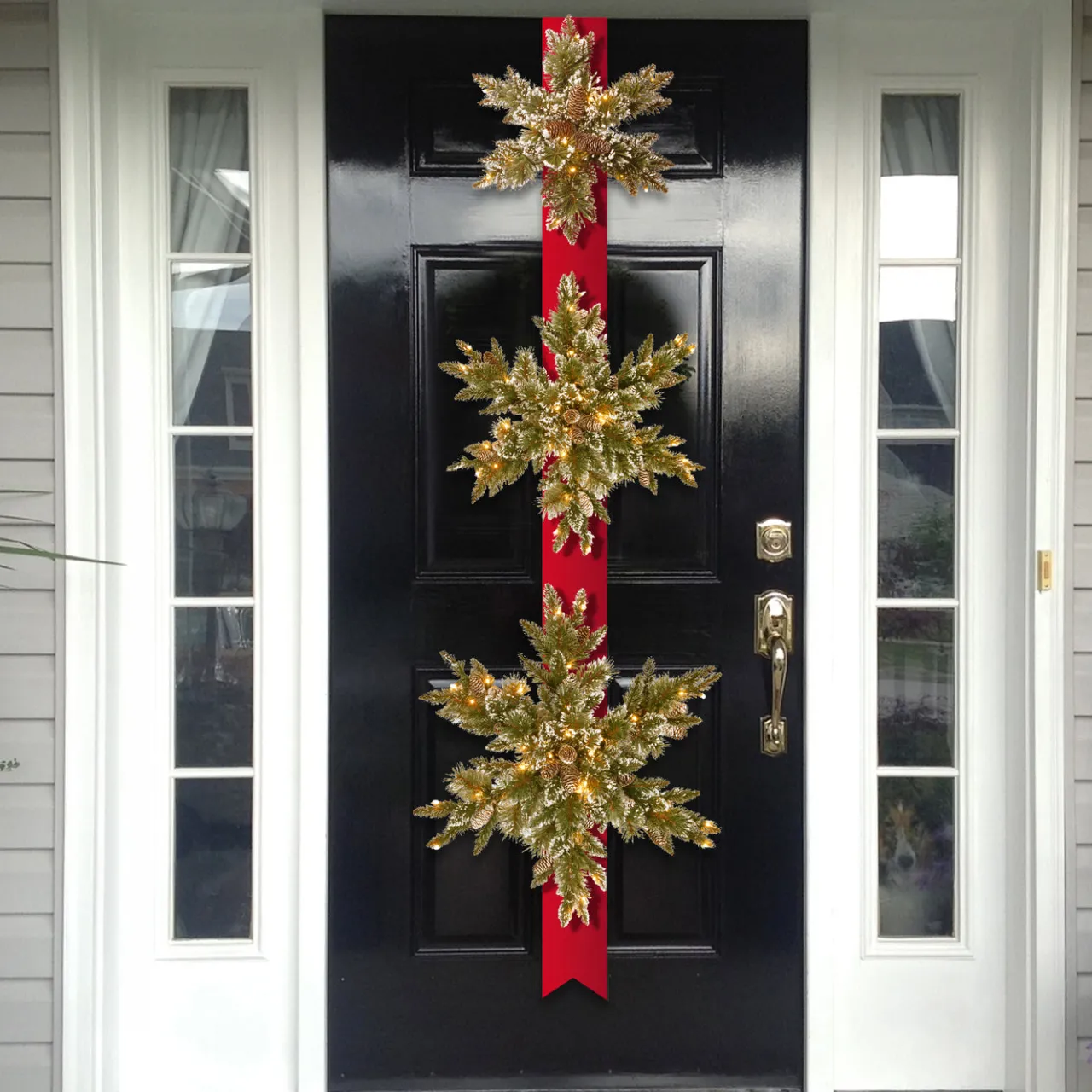 Best National Tree Company 70 in. Pre-Lit Glittery Bristle Pine Snowflake with White Lights