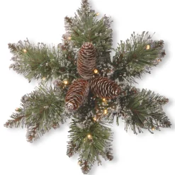 Hot National Tree Company 14 in. Pre-Lit Glittery Bristle Pine Snowflake with Warm White LED Lights