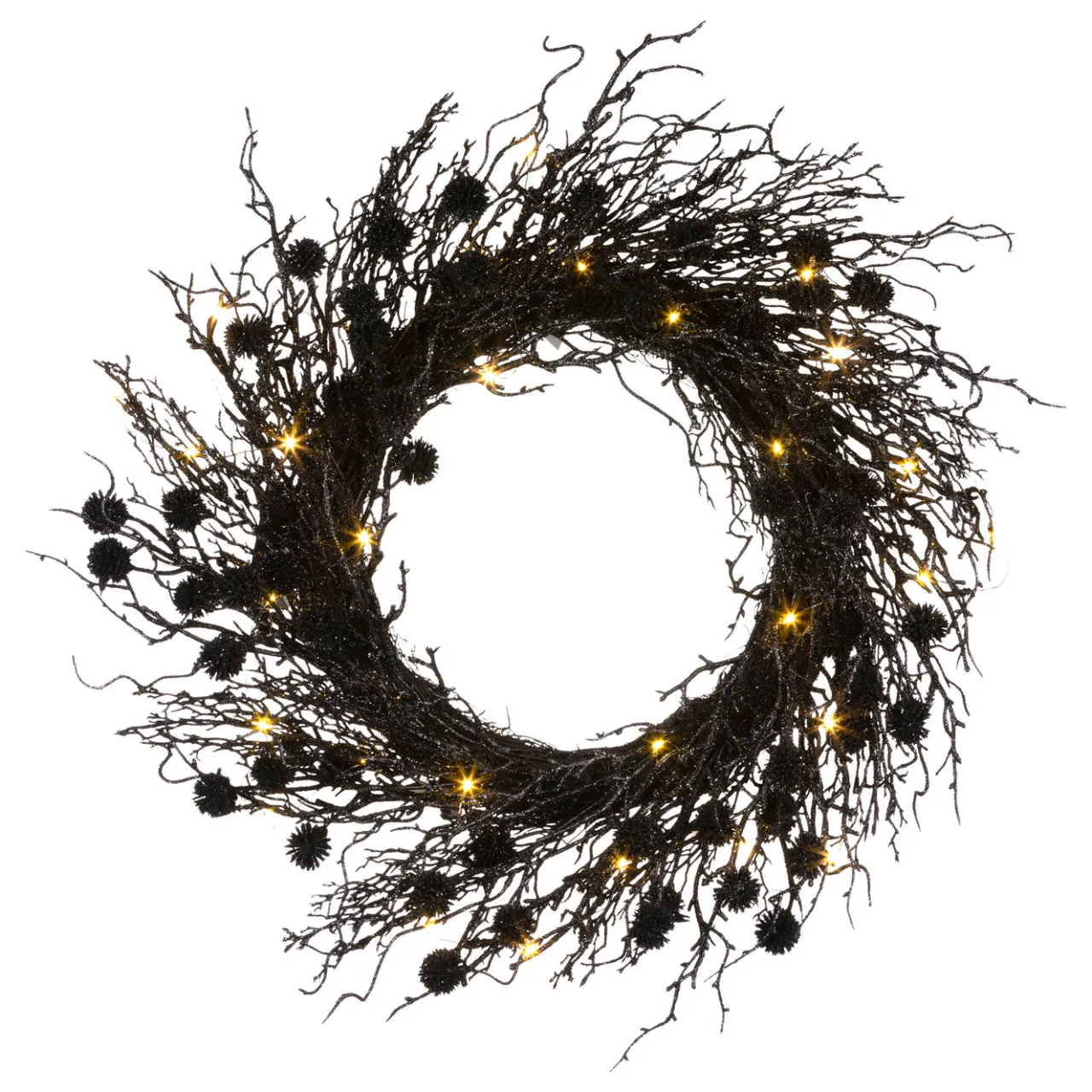 Best National Tree Company 24 in. Pre-Lit Halloween Deadwood Twig Wreath with LED Lights