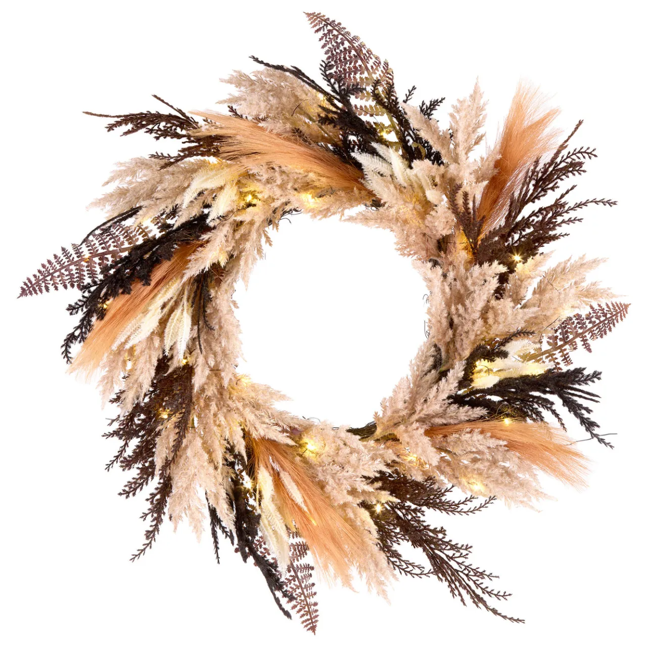 Hot National Tree Company 26 in. Pre-Lit Halloween Orange and Black Pampas Wreath with LED Lights