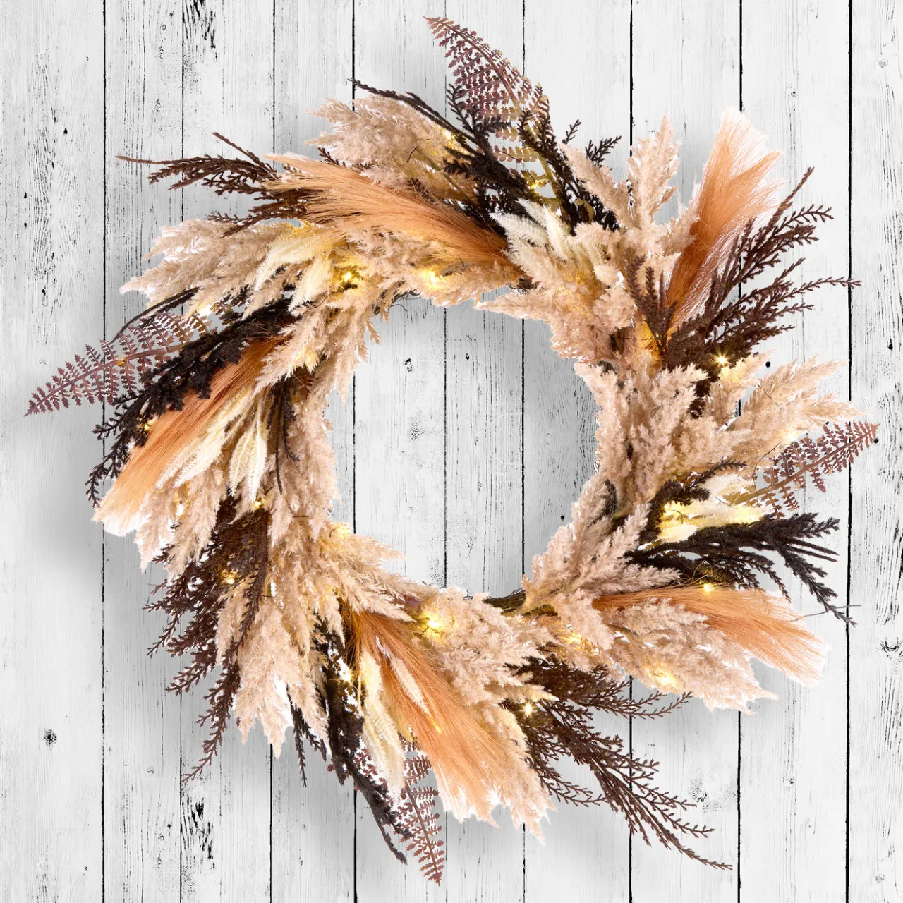 Hot National Tree Company 26 in. Pre-Lit Halloween Orange and Black Pampas Wreath with LED Lights