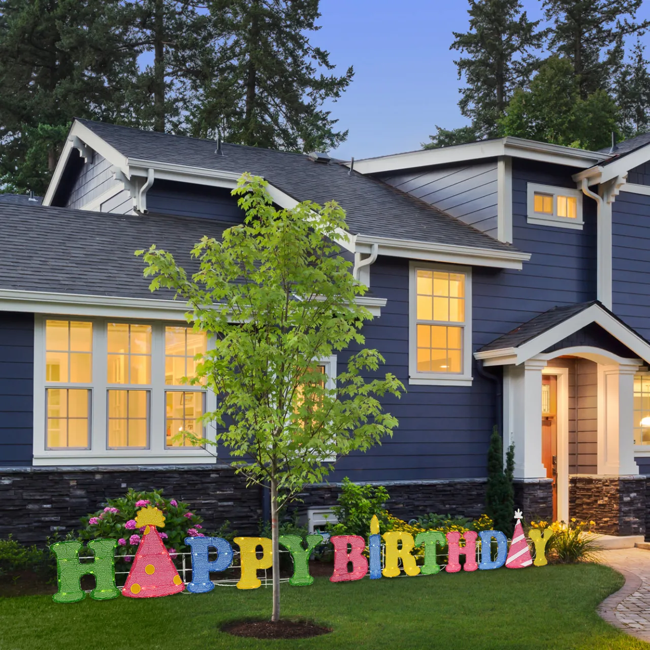 New National Tree Company 15 in. Pre-Lit Happy Birthday Outdoor Decoration with LED Lights