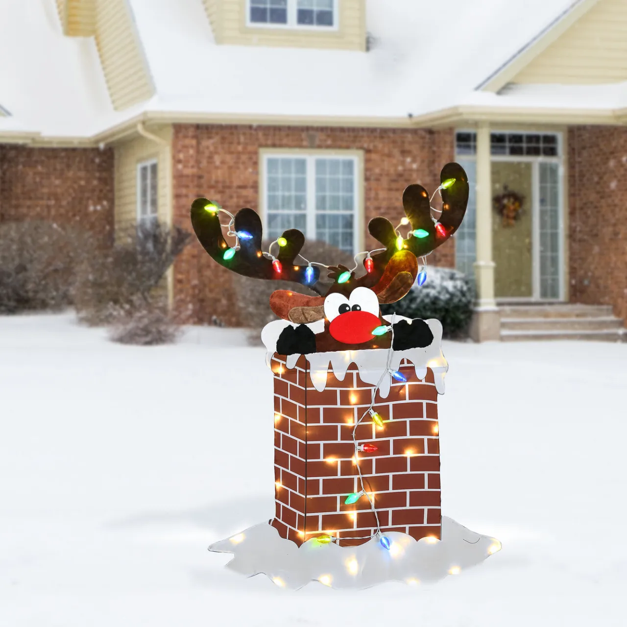 Discount National Tree Company 47 in. Pre-Lit Reindeer Stuck in Chimney Decoration