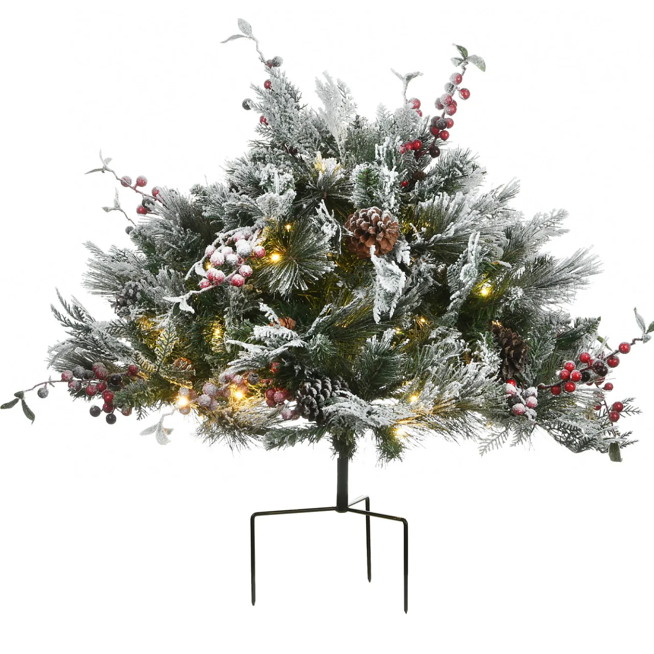 Best National Tree Company 22 in. Pre-Lit Snowy Bedford Urn Filler with LED Lights