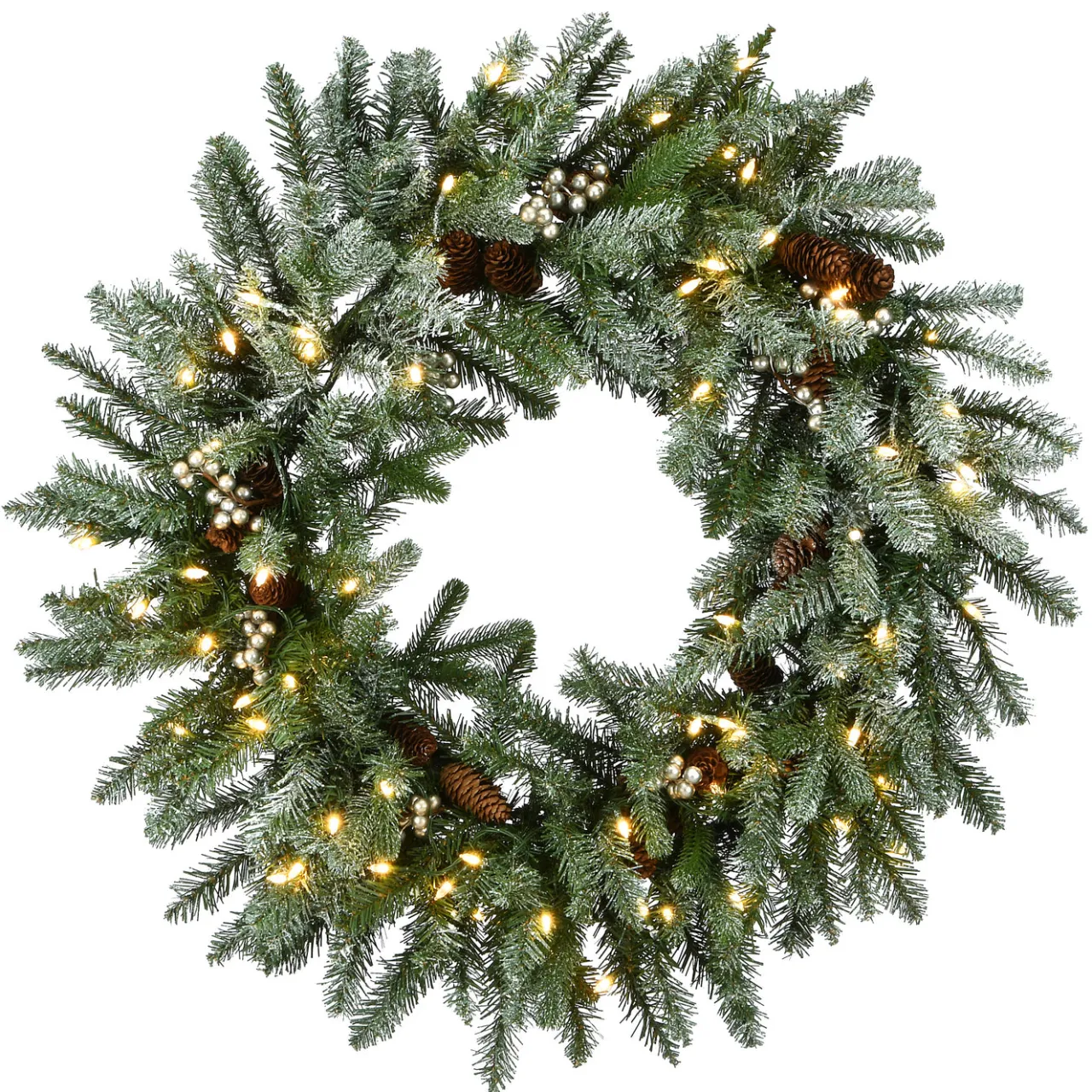 Outlet National Tree Company 30 in. Pre-Lit Snowy Morgan Spruce Wreath with Twinkly LED Lights