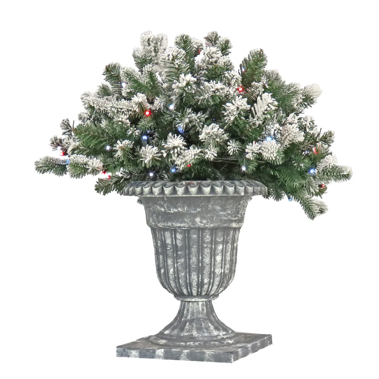 Clearance National Tree Company 24 in. Pre-Lit Snowy Sheffield Spruce Porch Bush with Twinkly LED Lights