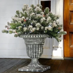 Clearance National Tree Company 24 in. Pre-Lit Snowy Sheffield Spruce Porch Bush with Twinkly LED Lights