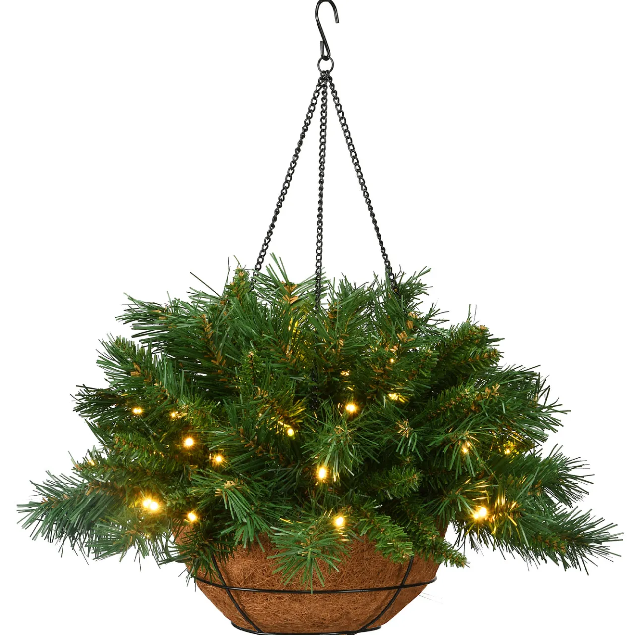 Outlet National Tree Company 20 in. Pre-Lit Tiffany Fir Hanging Basket with Warm White LED Lights