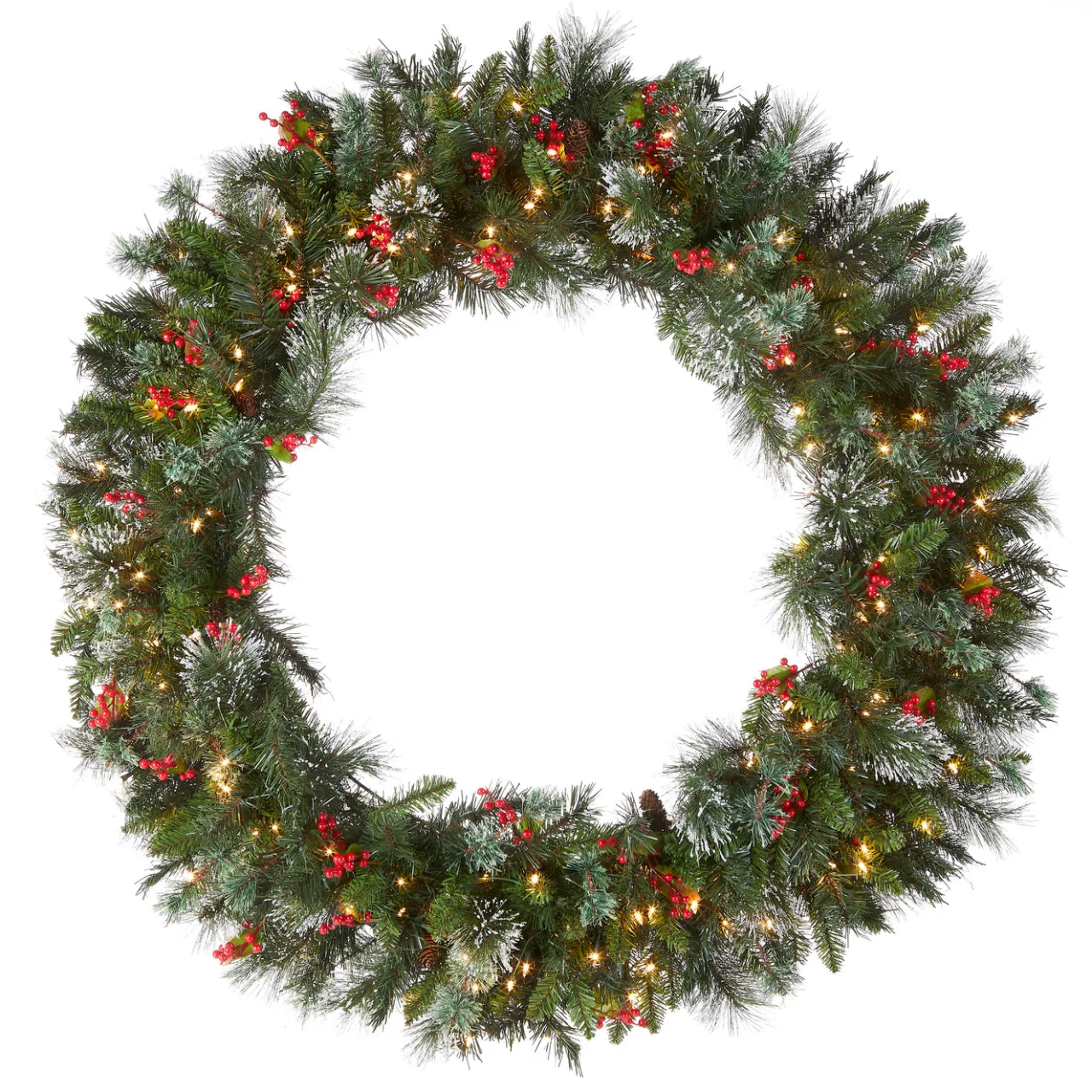 New National Tree Company 48 in. Pre-Lit Wintry Pine Wreath with Clear Lights