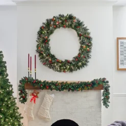 New National Tree Company 48 in. Pre-Lit Wintry Pine Wreath with Clear Lights
