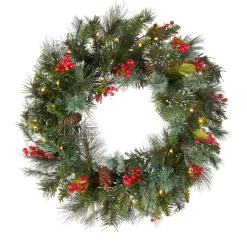 Clearance National Tree Company 24 in. Pre-Lit Wintry Pine Wreath with Clear Lights
