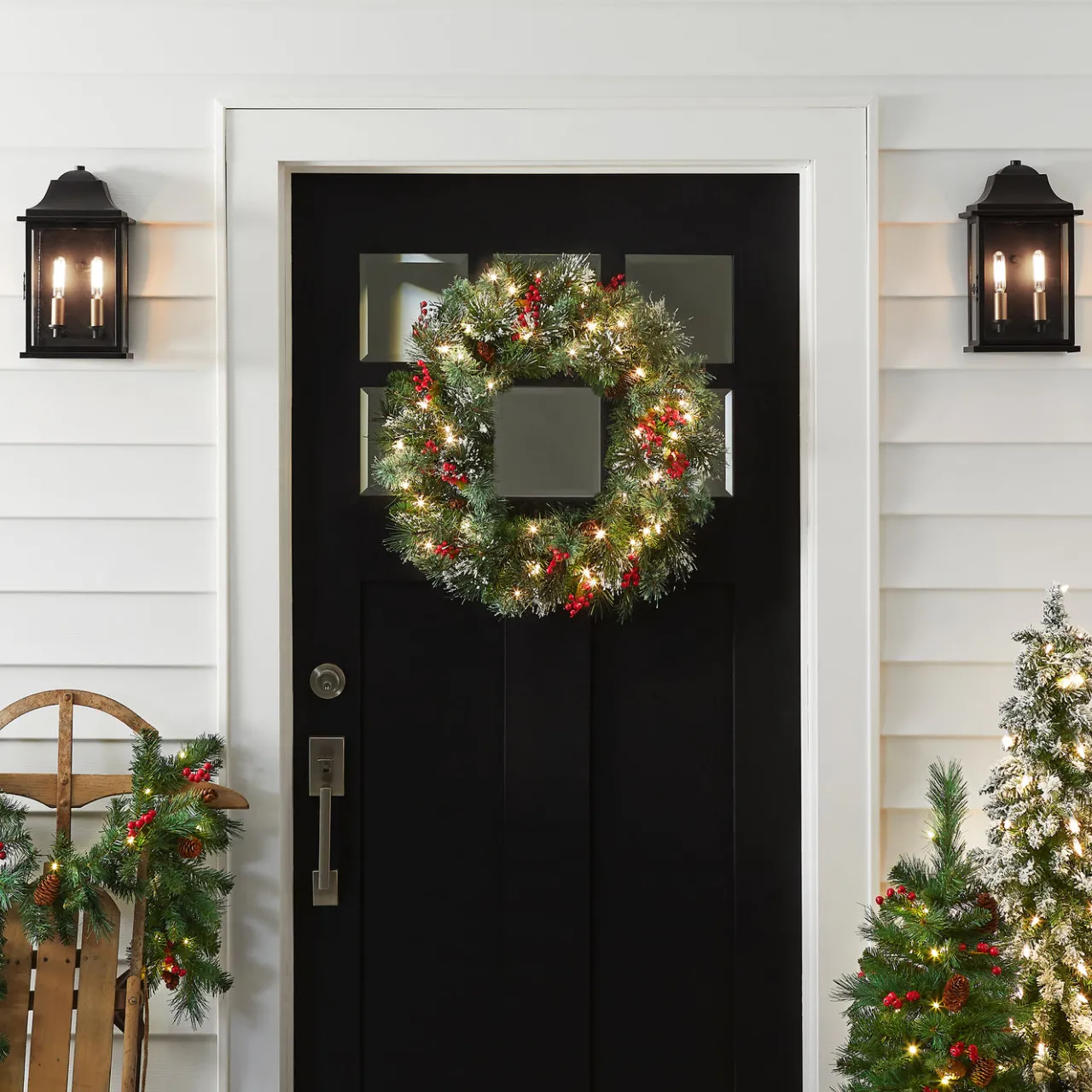 Clearance National Tree Company 24 in. Pre-Lit Wintry Pine Wreath with Clear Lights